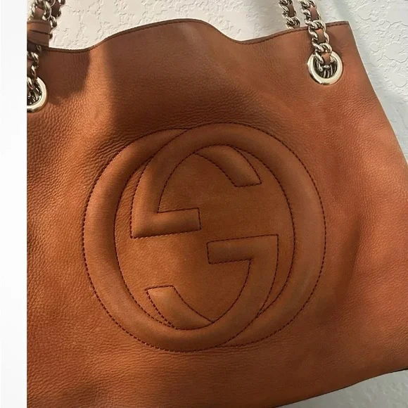 GUCCI Soho Chain Nubuck Orange Leather Tote - Picture 2 of 15